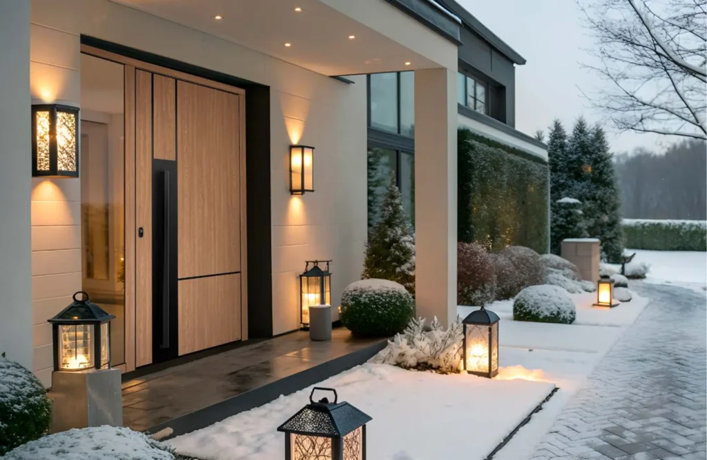 blindamos tu casa puerta madera entrada nieve